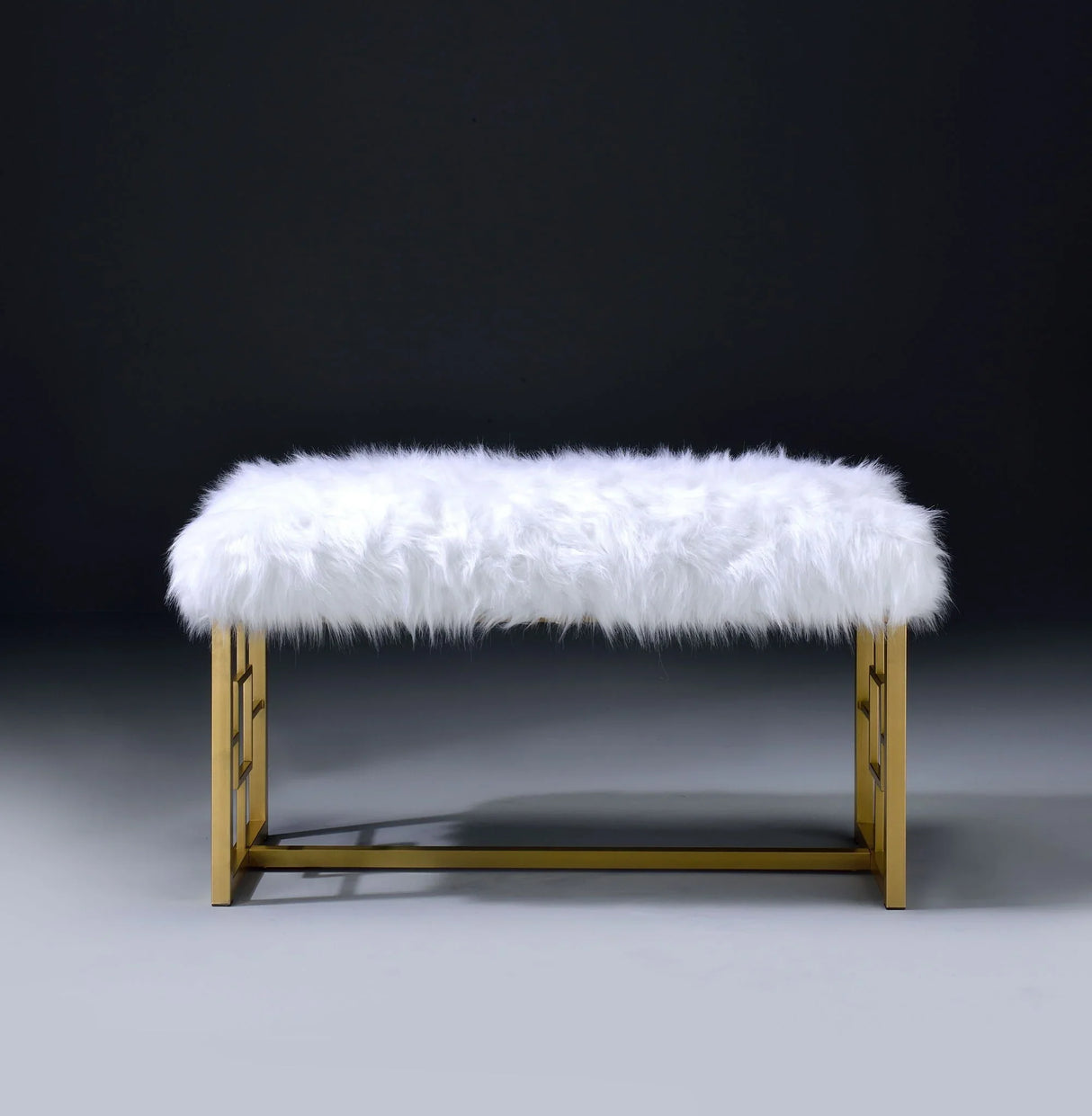 Bagley II - Bench Faux Fur - White / Gold - Furniture Home Direct