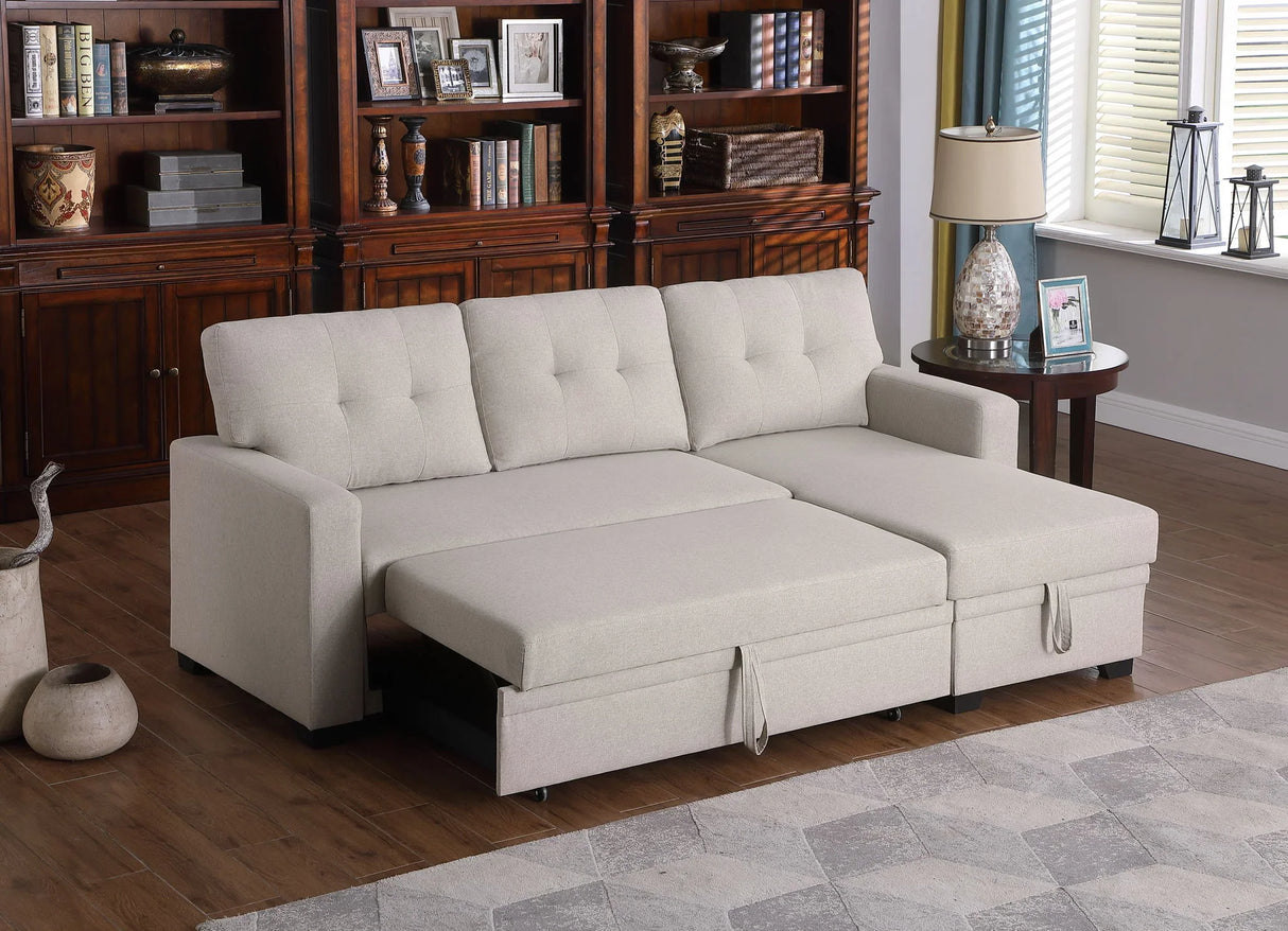 Upholstered Pull Out Sectional Sofa With Chaise - Furniture Home Direct