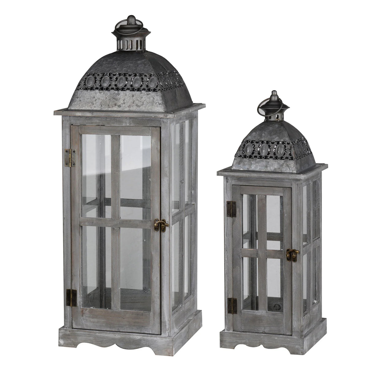 Wooden Candle Lantern Decorative, Hurricane Lantern Holder Decor For Indoor Outdoor, Home Garden Wedding - Gray - Furniture Home Direct