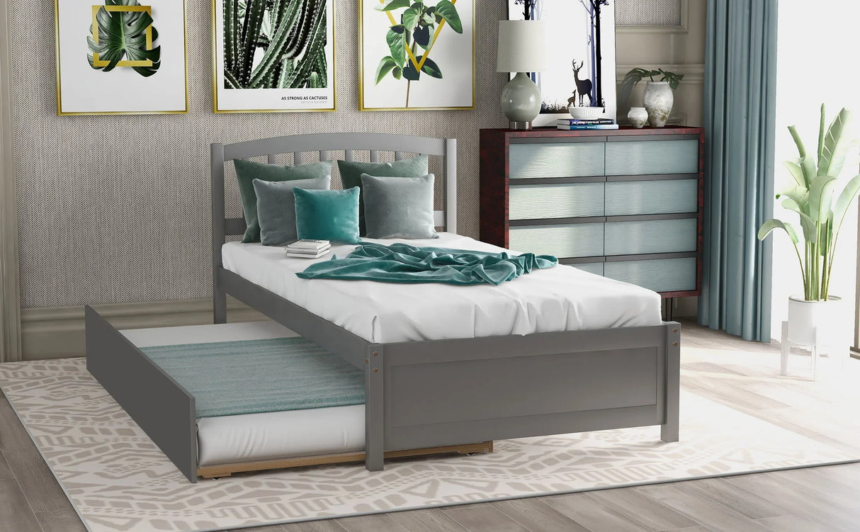 Platform Bed Wood Bed Frame With Trundle - Furniture Home Direct