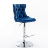 Swivel Velvet Barstools Adjusatble Seat Height From 25-33", Modern Upholstered Chrome Base Bar Stools With Backs Comfortable Tufted For Home Pub And Kitchen Island (Set of 2) - Furniture Home Direct