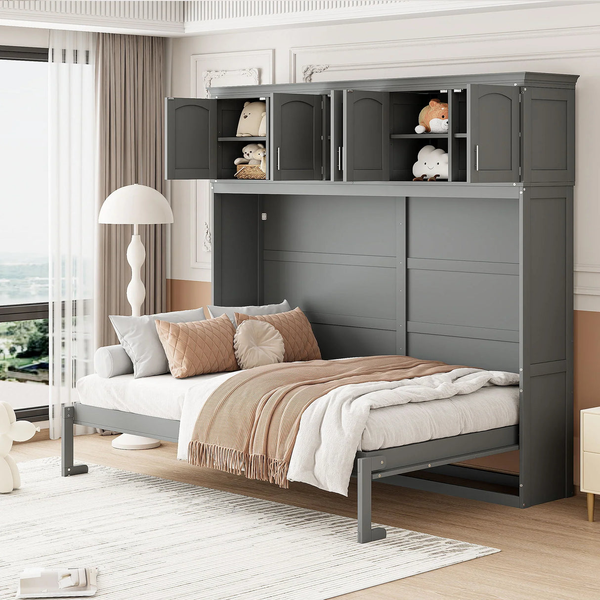 Murphy Modern Bed With Top Cabinets For Space Saving And Comfort