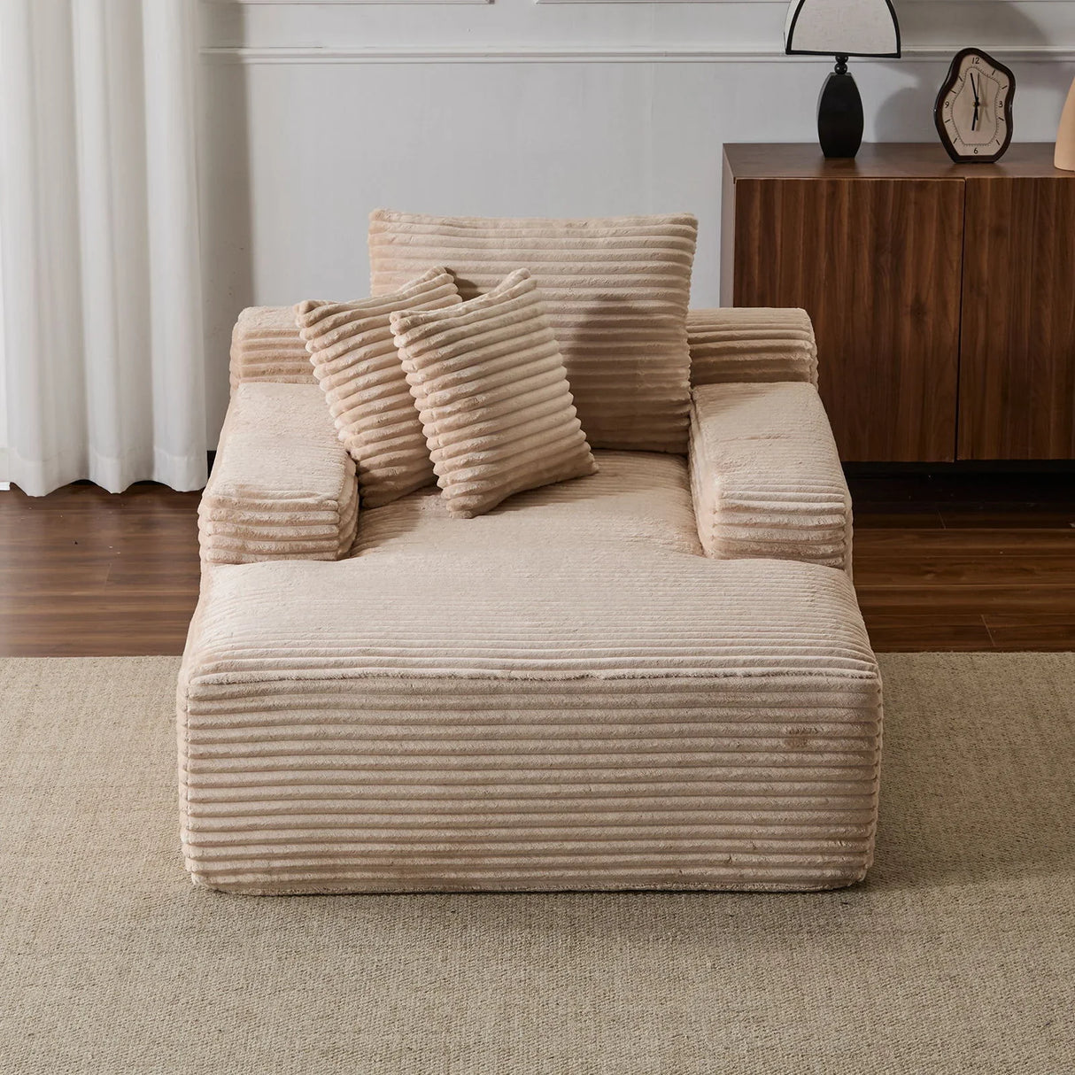 Oversized Chaise Lounge Chair Cozy Cloud Couch With 3 Throw Pillows And Wide Armrest - Furniture Home Direct