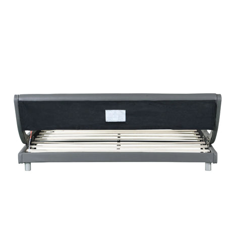 Queen Size Upholstered Platform Bed Frame With LED Lighting, Curve Design, Wood Slat Support, No Box Spring Needed - Gray - Furniture Home Direct