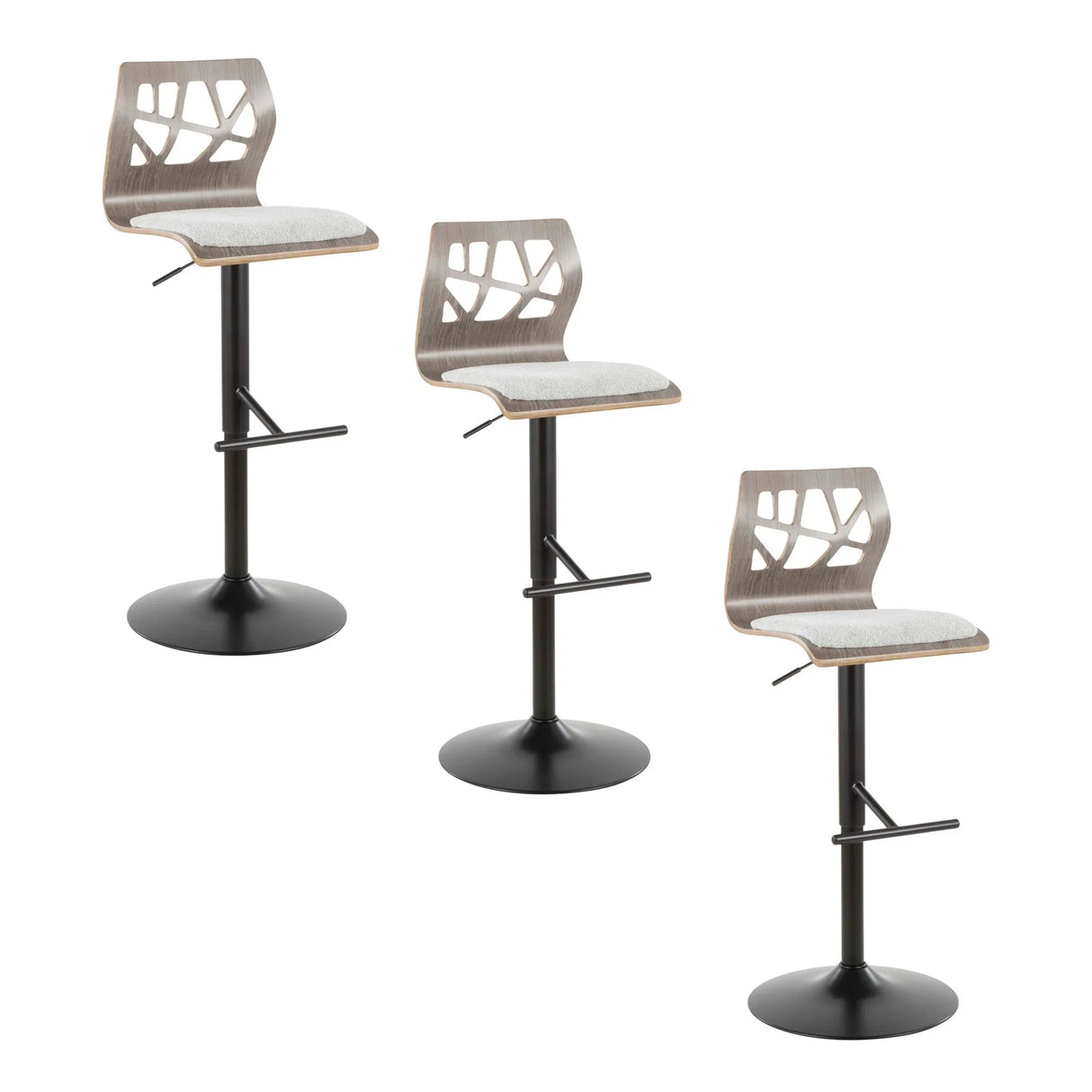 Folia - Mid Century Modern Adjustable Barstool With Swivel With Straight T Footrest (Set of 3) - Furniture Home Direct