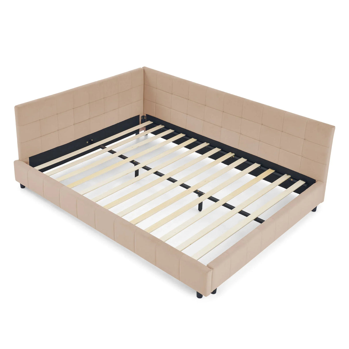 Mid-Century Storage Upholstered Tufted Bed Frame With Backrest And Armrests - Furniture Home Direct
