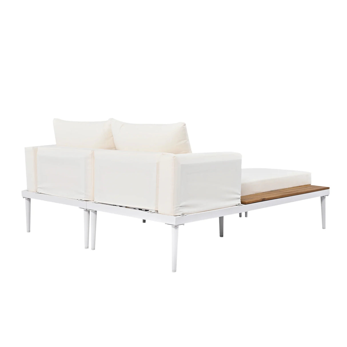 Outdoor Chaise Lounge Modern Cushions Wood Tray Beige - Furniture Home Direct