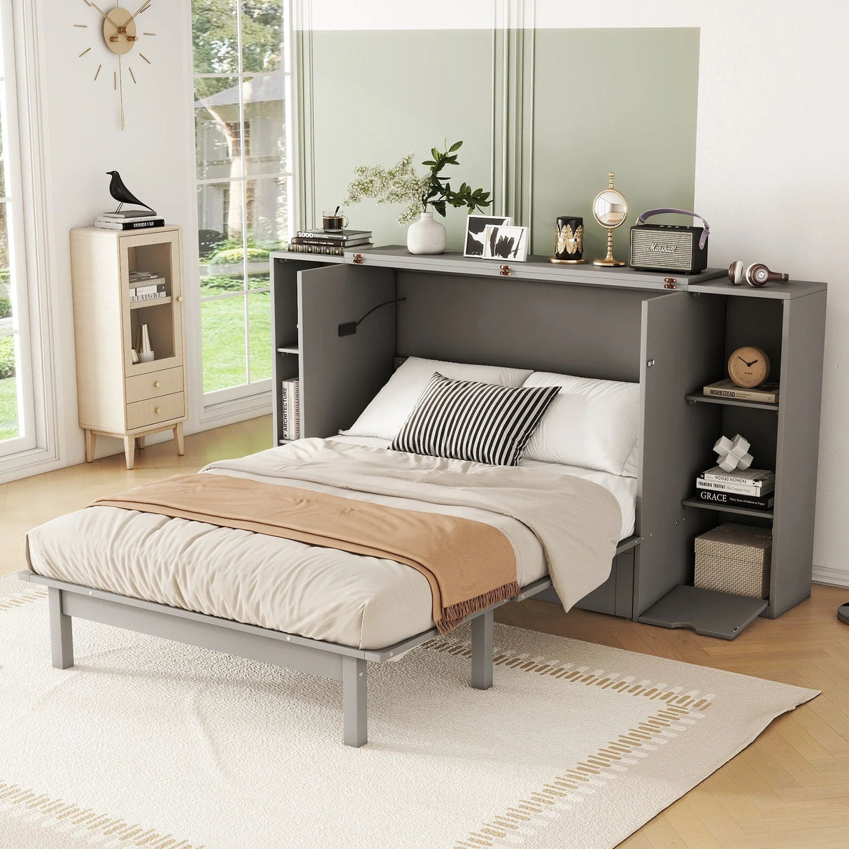 Murphy Bed With Shelves, Drawers And USB Ports - Furniture Home Direct
