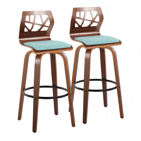 Folia - Mid Century Modern Fixed Height Barstool With Swivel With Round Footrest (Set of 2) - Furniture Home Direct