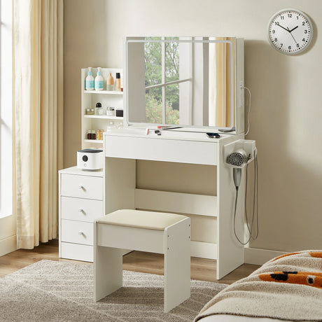 Vanity Table With LED Mirror And Built In Storage White - Furniture Home Direct