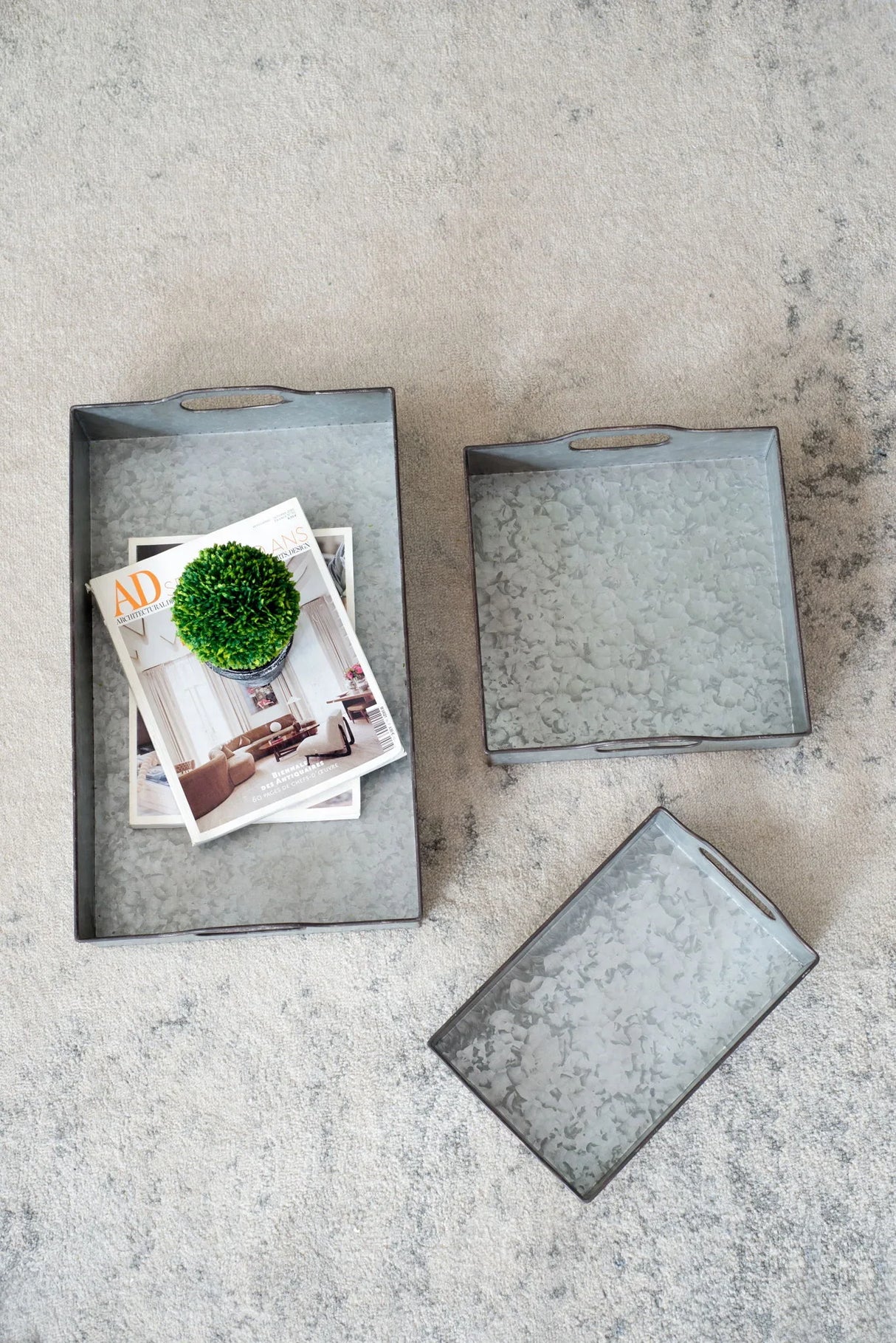 Decorative Galvanized Nesting Trays (Set of 3) - Gray - Furniture Home Direct