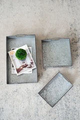 Decorative Galvanized Nesting Trays (Set of 3) - Gray - Furniture Home Direct