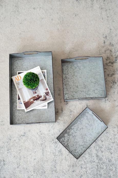 Decorative Galvanized Nesting Trays (Set of 3) - Gray - Furniture Home Direct