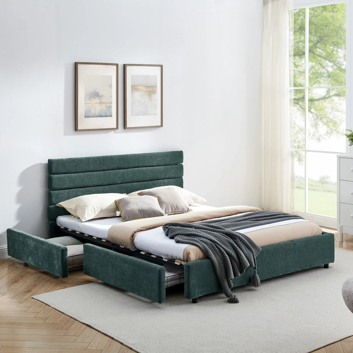 Modern Cushioned Bed Frame With Headboard And Drawers - Furniture Home Direct