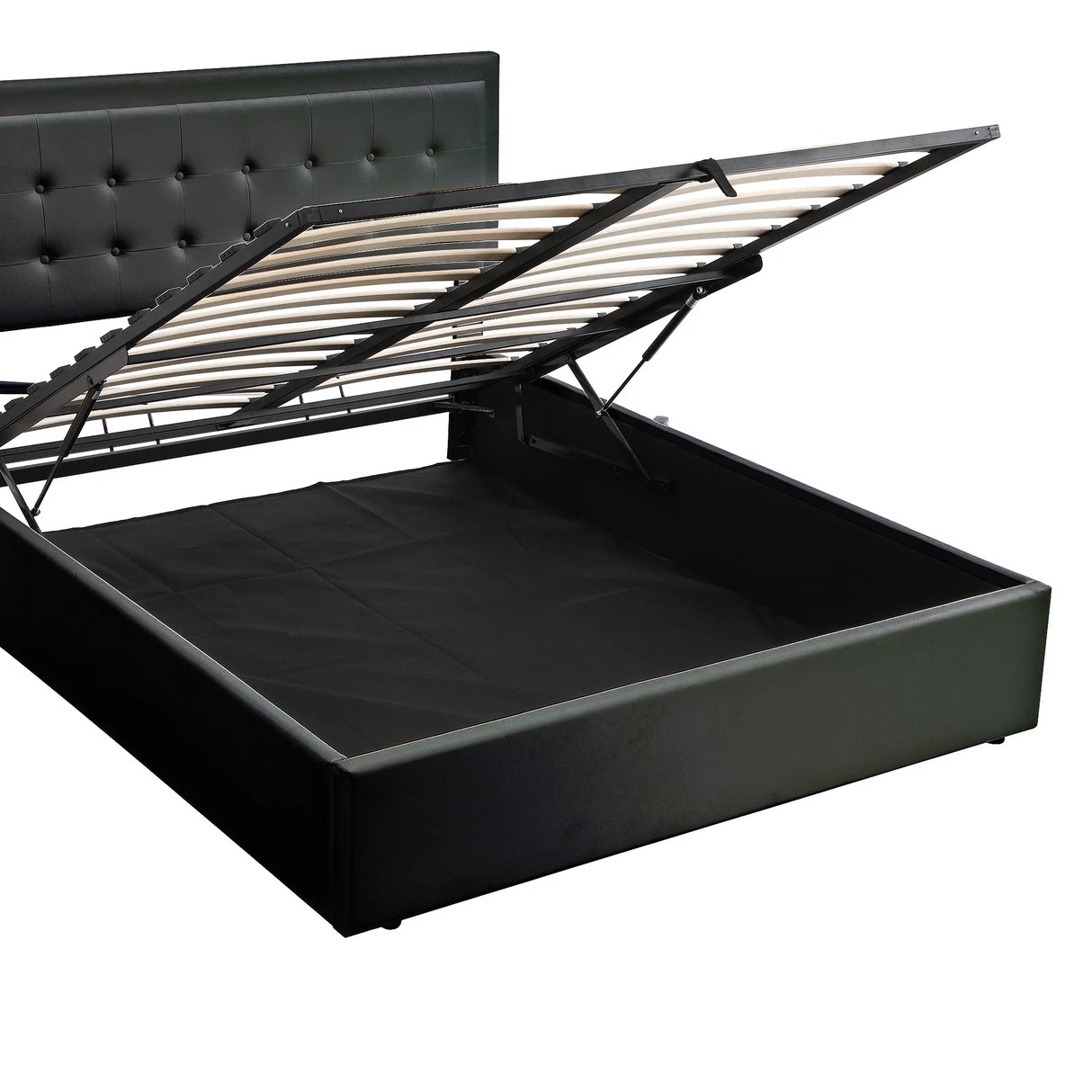Storage Platform Bed Tufted Upholstered with LED Black - Furniture Home Direct