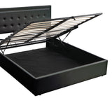 Storage Platform Bed Tufted Upholstered with LED Black - Furniture Home Direct