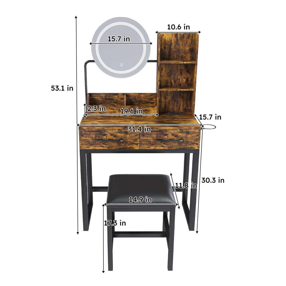 Makeup Vanity Table With LED Lights, 3 Color Options, Power Outlet - Furniture Home Direct