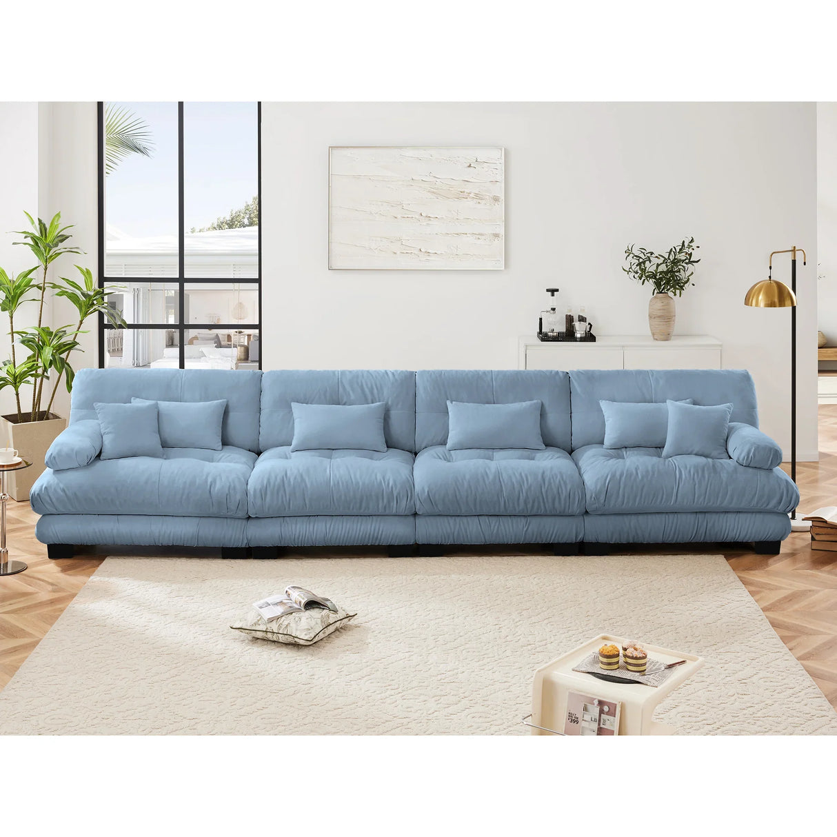 4-Seater Modular Chenille Sofa - Blue - Furniture Home Direct
