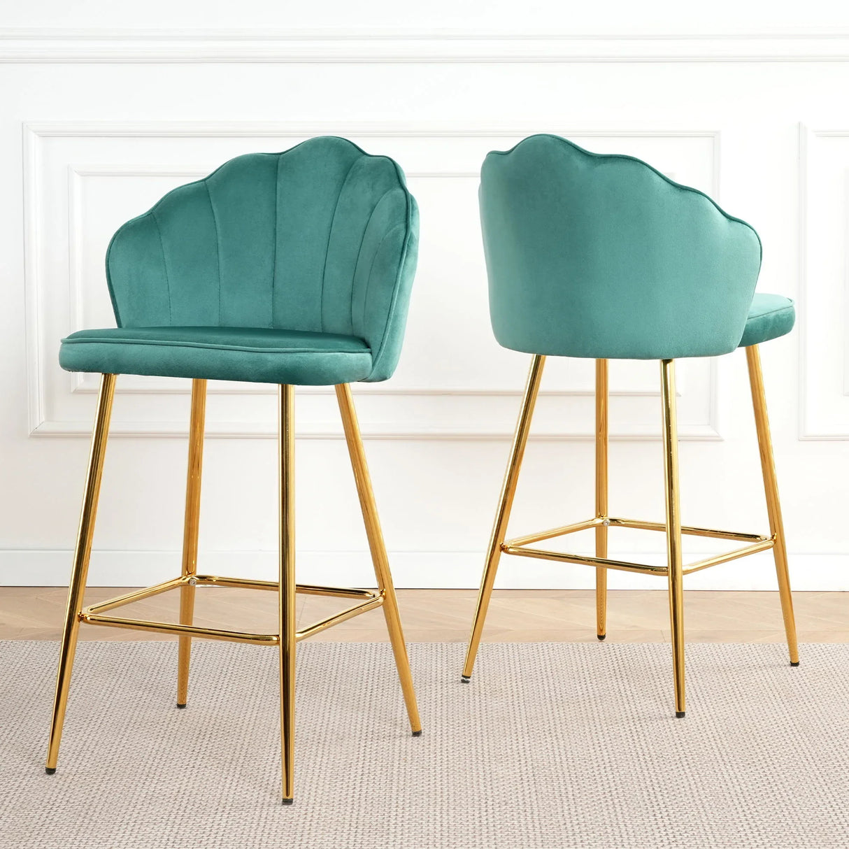 Elegant Shell Shape Velvet Bar Chair (Set of 2) - Furniture Home Direct