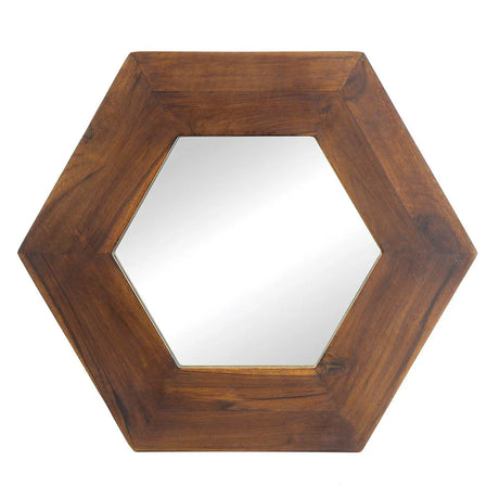 Hexagon Mirror With Natural Wood Frame, Wall Decor For Living Room Bathroom Hallway - Furniture Home Direct