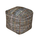 Koki - Handcrafted Fabric Pouf Recycled Denim And Paper Chindi - Khaki - Furniture Home Direct