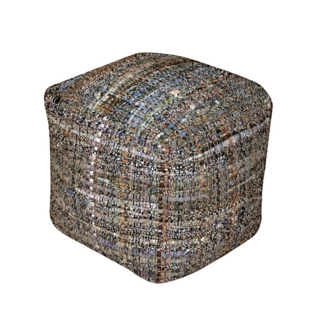 Koki - Handcrafted Fabric Pouf Recycled Denim And Paper Chindi - Khaki - Furniture Home Direct
