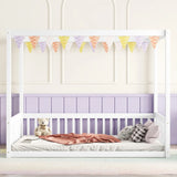 Canopy Frame Floor Bed With Fence, Guardrails - Furniture Home Direct