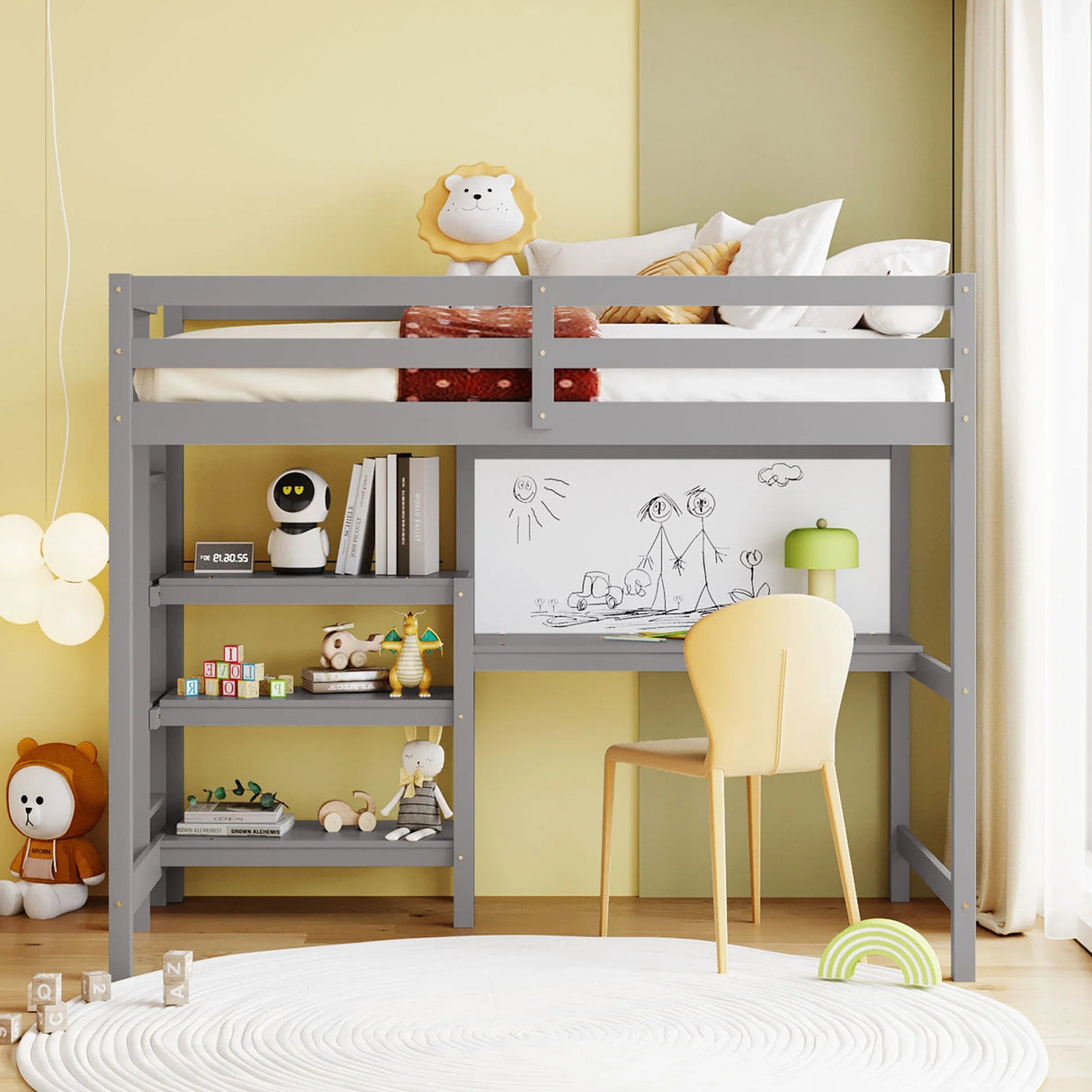 Loft Bed With Shelves, Desk And Writing Board - Furniture Home Direct