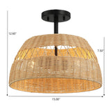 Twinkle - Double Lights Semi Flush With Shade - Black / Rattan - Furniture Home Direct