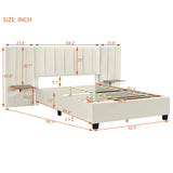 Queen Bed Upholstered Platform Tall Headboard Beige - Furniture Home Direct
