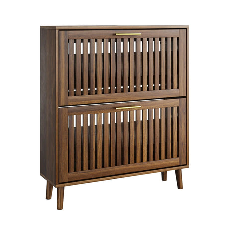 Medieval Modern Shoe Cabinet With 2 Flip Drawers And Fence Design - Furniture Home Direct