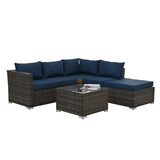 4 Piece Outdoor Sectional Set With Tempered Glass Coffee Table - Blue - Furniture Home Direct