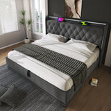 King Bed LED 360 Surround Lighting Storage USB Type C Gray - Furniture Home Direct
