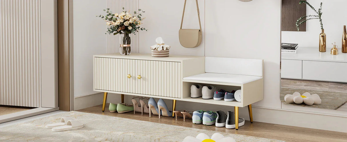 Modern Shoe Storage with Upholstered Cushions - Antique White - Furniture Home Direct