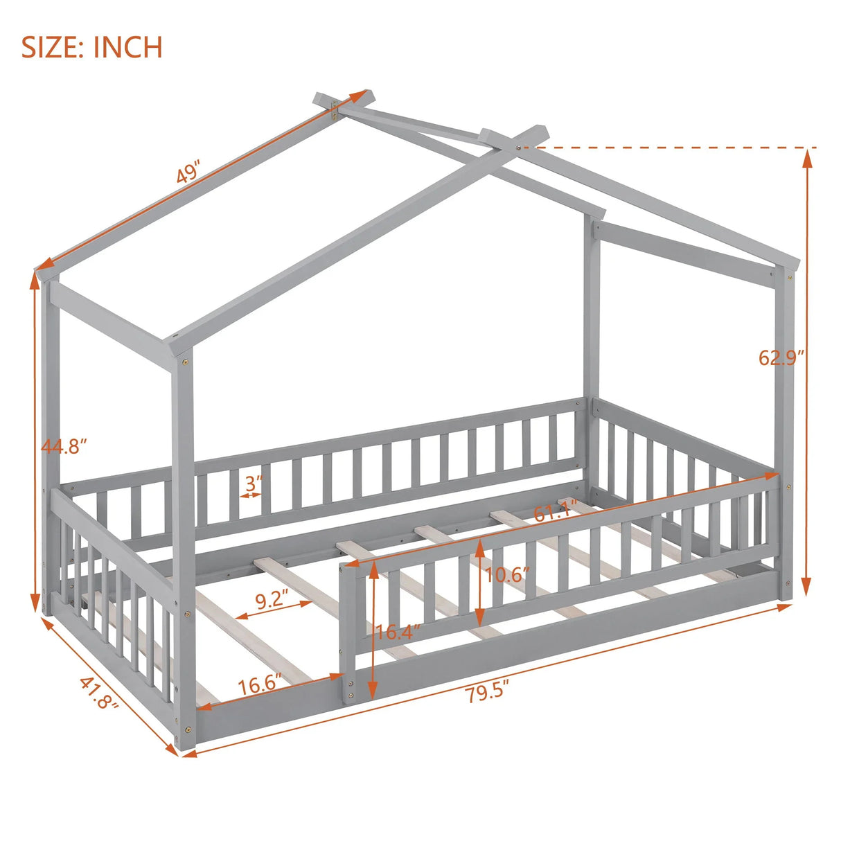 Bed House Bed Frame With Fence - Furniture Home Direct