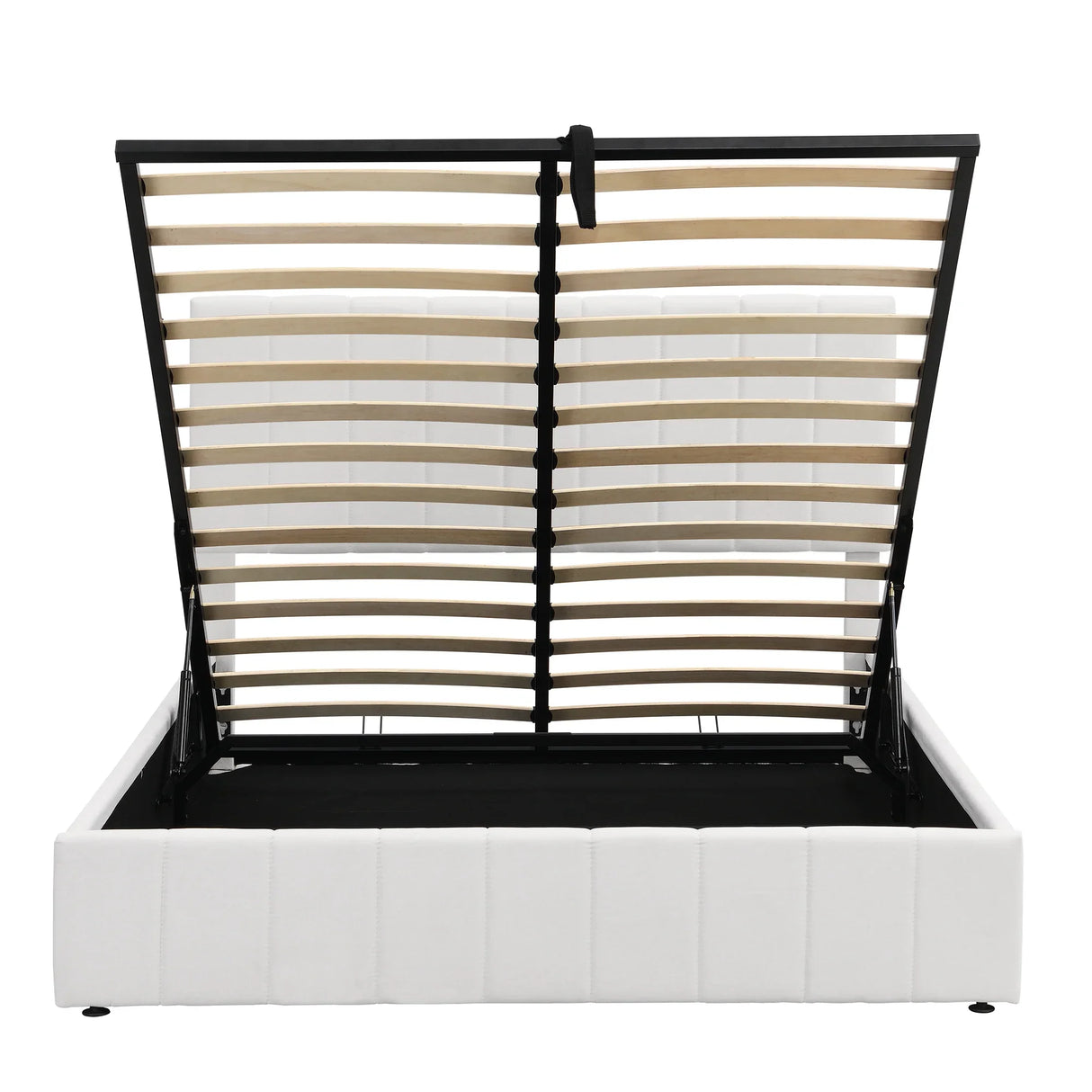 Storage Bed With Hydraulic Lift Platform, Upholstered White - Furniture Home Direct