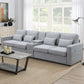 Upholstered Sofa With Console, 2 Cupholders And 2 USB Ports Wired Or Wirelessly Charged, Modern Linen Fabric Couches With 4 Pillows For Living Room, Apartment (4-Seat) - Furniture Home Direct