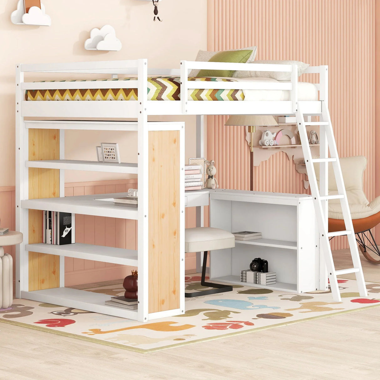 Loft Bed With Ladder, Shelves, And Desk - Furniture Home Direct