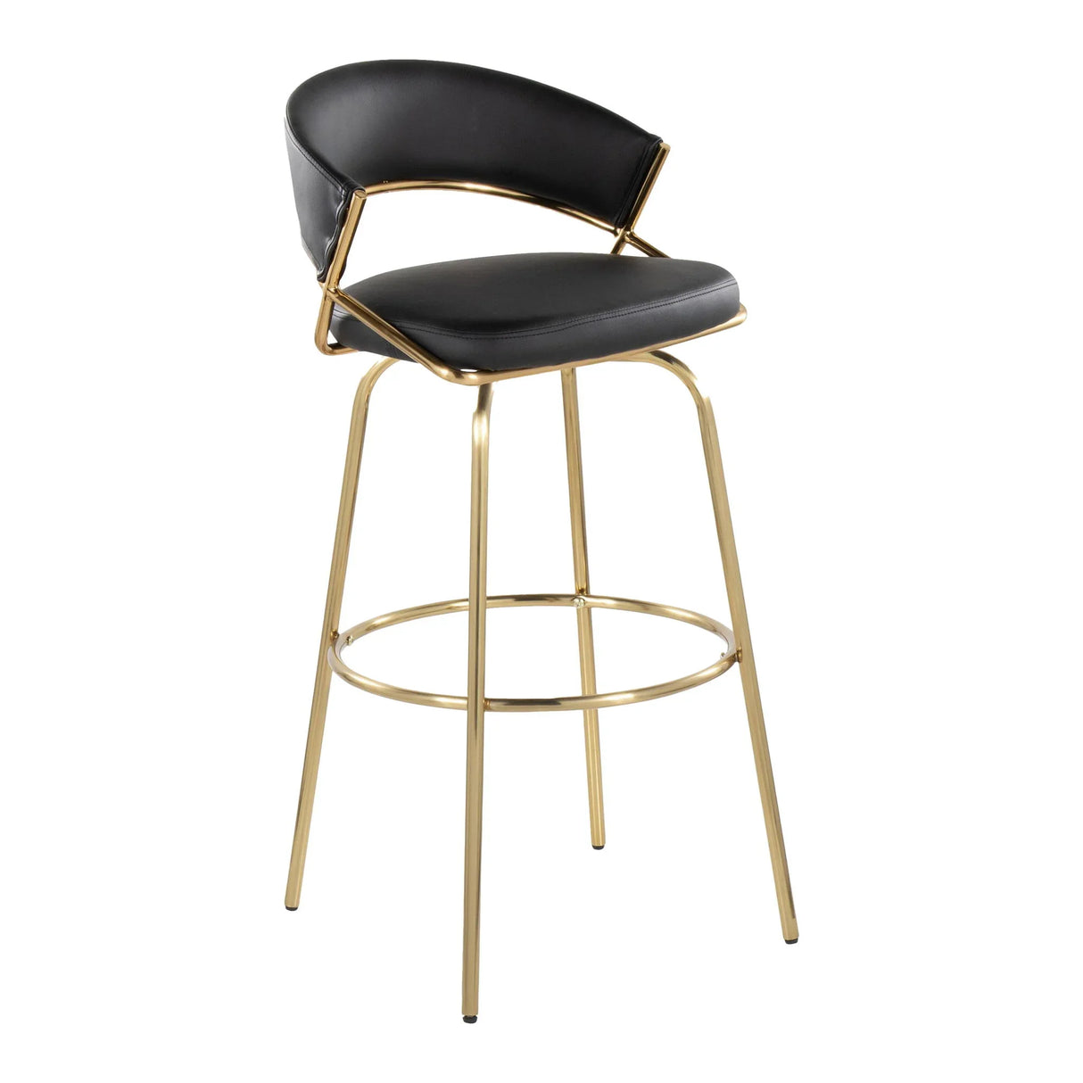 Jie - Fixed Height Contemporary Barstool With Swivel With Round Footrest (Set of 2) - Furniture Home Direct