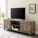 Rustic Farmhouse Double Barn Door 70" TV Stand For 80" TVs With Center Shelves - Furniture Home Direct