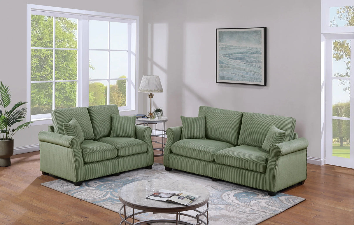 2 PC Living Room Set Including Sofa and love Seat With Pillows -Sage Green - Furniture Home Direct