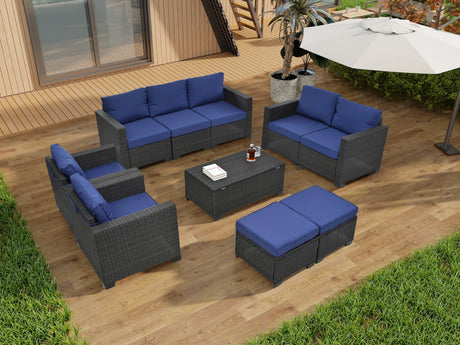 4 Piece Rattan Outdoor Patio Set - Blue - Furniture Home Direct