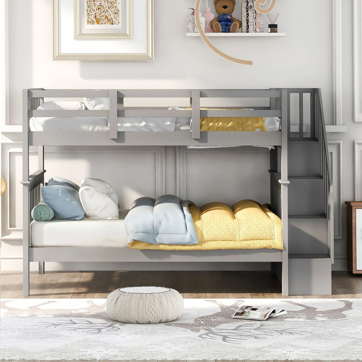 Stairway Bunk Bed With Storage And Guard Rail For Bedroom - Furniture Home Direct