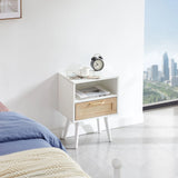 15.75" Rattan End Table With Drawer And Solid Wood Legs, Modern Nightstand, Side Table For Living Room, Bedroom - Furniture Home Direct