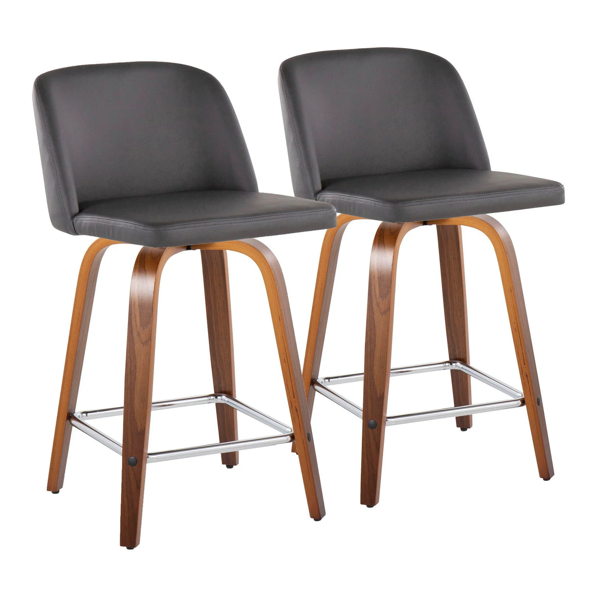 Toriano - Mid Century Modern Fixed Height Counter Stool With Swivel And Square Footrest (Set of 2) - Furniture Home Direct