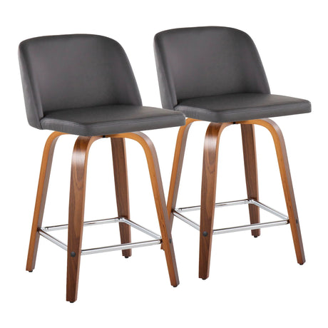 Toriano - Mid Century Modern Fixed Height Counter Stool With Swivel And Square Footrest (Set of 2) - Furniture Home Direct