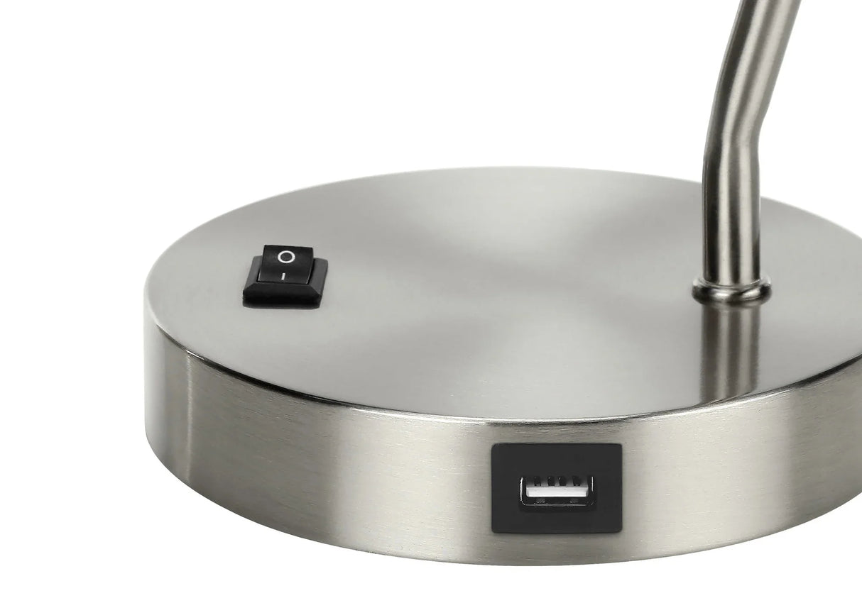 Lighting, Table Lamp, USB Port Included, Nickel Metal, Nickel Shade, Modern - Silver - Furniture Home Direct