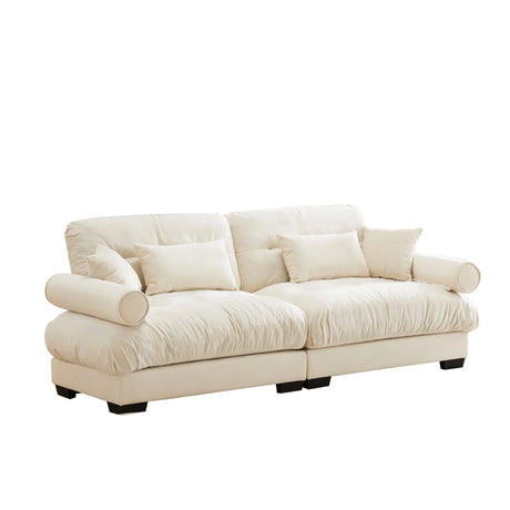 Modern Velvet Sofa With Bolstered Armrests And Pillows - Furniture Home Direct