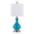 Jasmine - Contemporary Lamp - Clear Sapphire Blue Seeded / Nickel / White - Furniture Home Direct