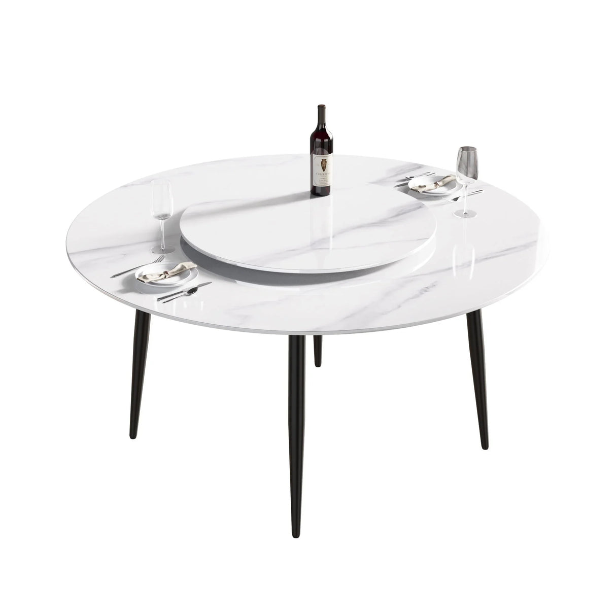 Modern Artificial Stone Round Dining Table, Can Accommodate 6 People Artificial Stone Turntable - White - Furniture Home Direct